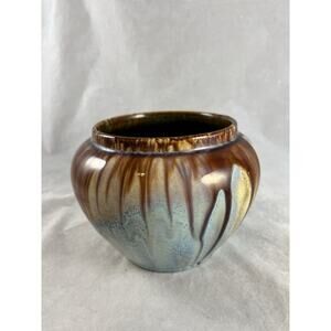 Belgium Art Pottery Blue Drip Glaze Bulbous 4.75" Vase Faiencerie Thulin Vintage